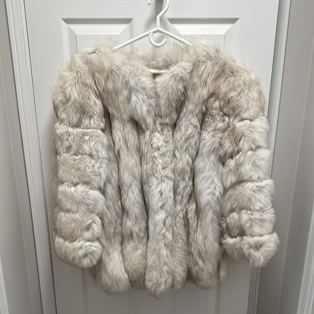 White and Tan Teddy Jacket with Plush Texture